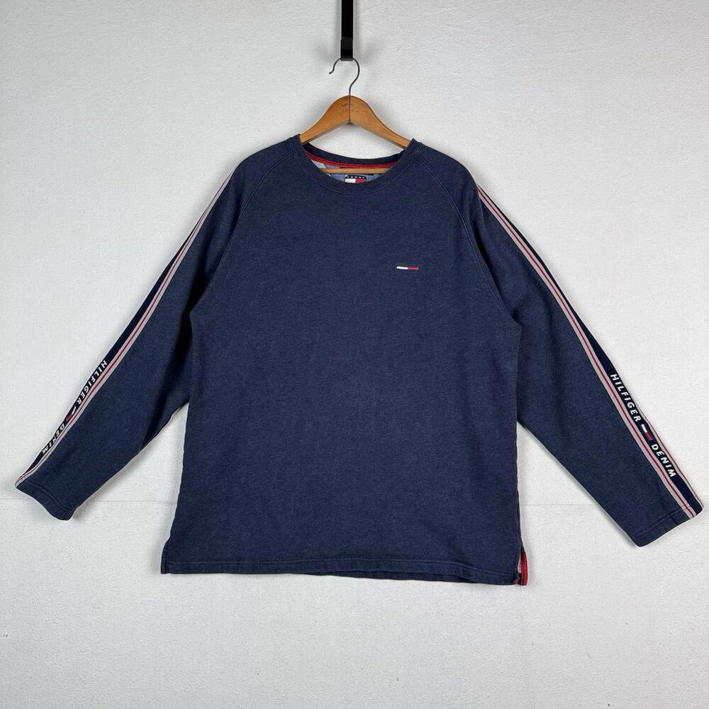 Vtg Tommy Hilfiger Denim Blue Chainstitch Crew Sweatshirt Size 2XL XXL 90s‎ Y2K